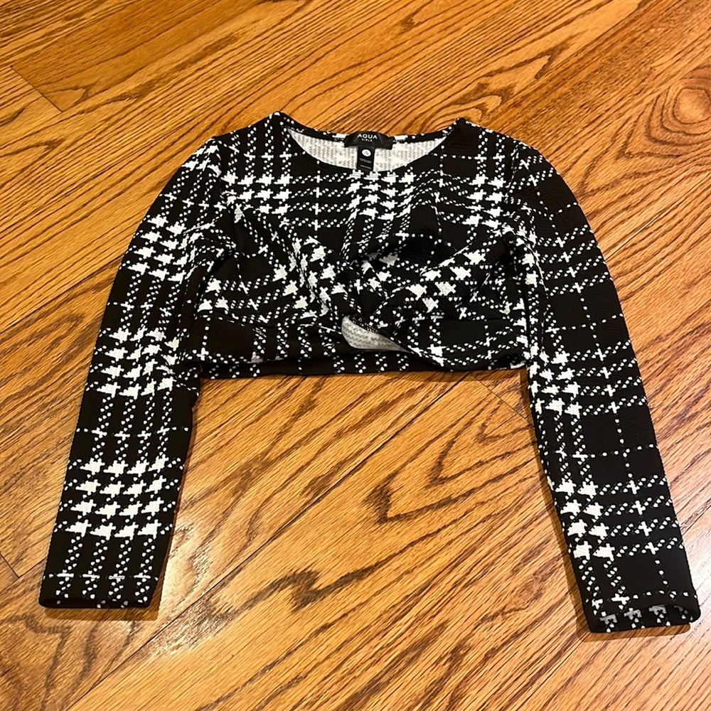 Aqua Girl’s Black and White Printed Top Size S 7/8